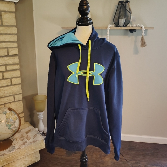 Under Armour Men's Navy and Neon Yellow Hoodie - Picture 1 of 2